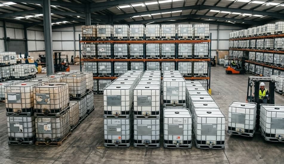 Warehouse full of reconditioned IBC totes